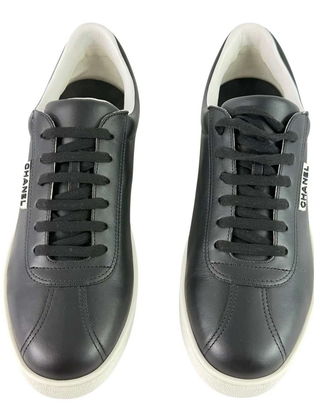 CHANEL Uniform Black Leather Low Top Unisex Sneakers Marked as 42 - W 11 - M 9